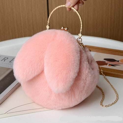 Plush Rabbit Bag Women's Crossbody Autumn And Winter New Chain Portable Furry Bag Cute Crossbody Rabbit Ears Clip Bag
