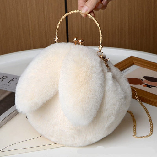 Plush Rabbit Bag Women's Crossbody Autumn And Winter New Chain Portable Furry Bag Cute Crossbody Rabbit Ears Clip Bag