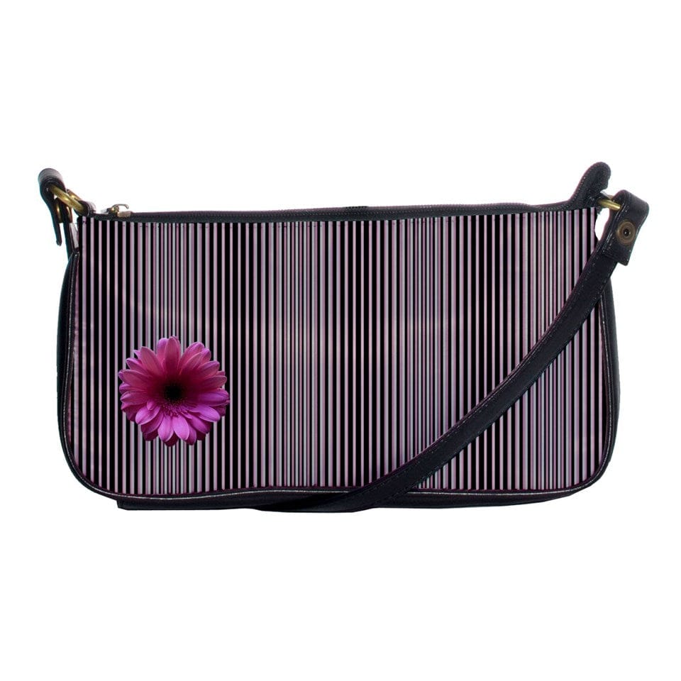 FLOWERS - Striped Pink Flower Shoulder Clutch Bag