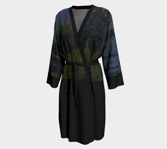 Robe Black with Forest Print