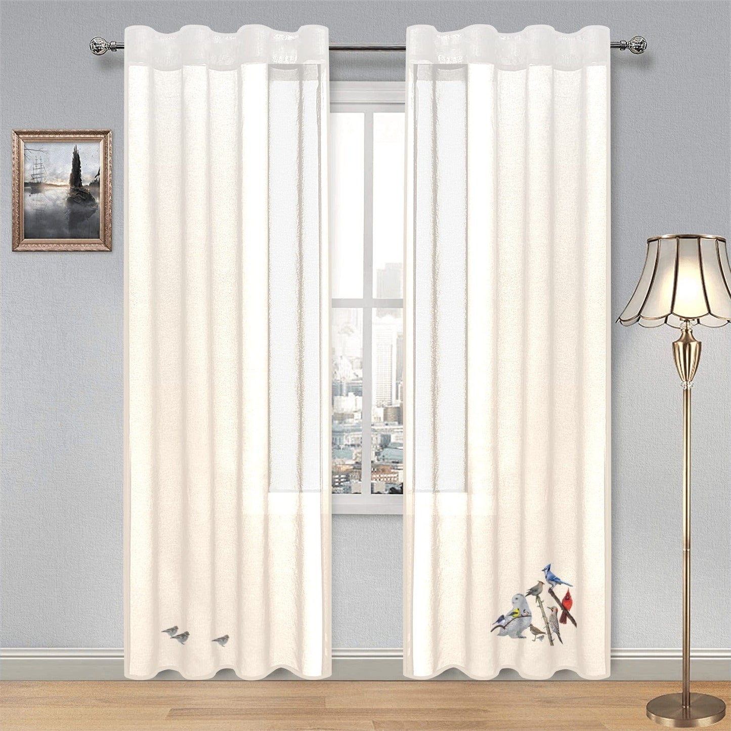 Gauze Curtains Oiseaux du Quebec - Set of 2 - 28x84