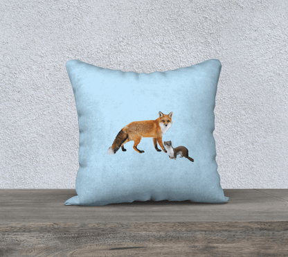 Animaux du Quebec - 18x18 Accent Cushion Cover - Renard et Belette Pygmee- the wheaten store