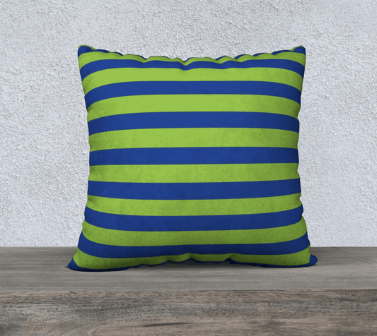 Ocean Blue Square Cushion Cover - Blue and Green Stripes - 22"