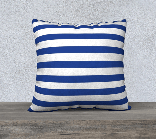 Ocean Blue Square Cushion Cover - Blue and White Stripes - 22"